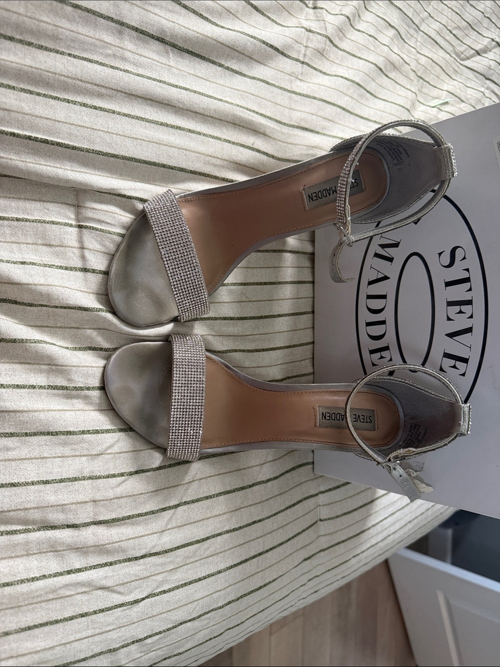 Steve Madden Silver Rhinestone Strap Open-Toe Heels